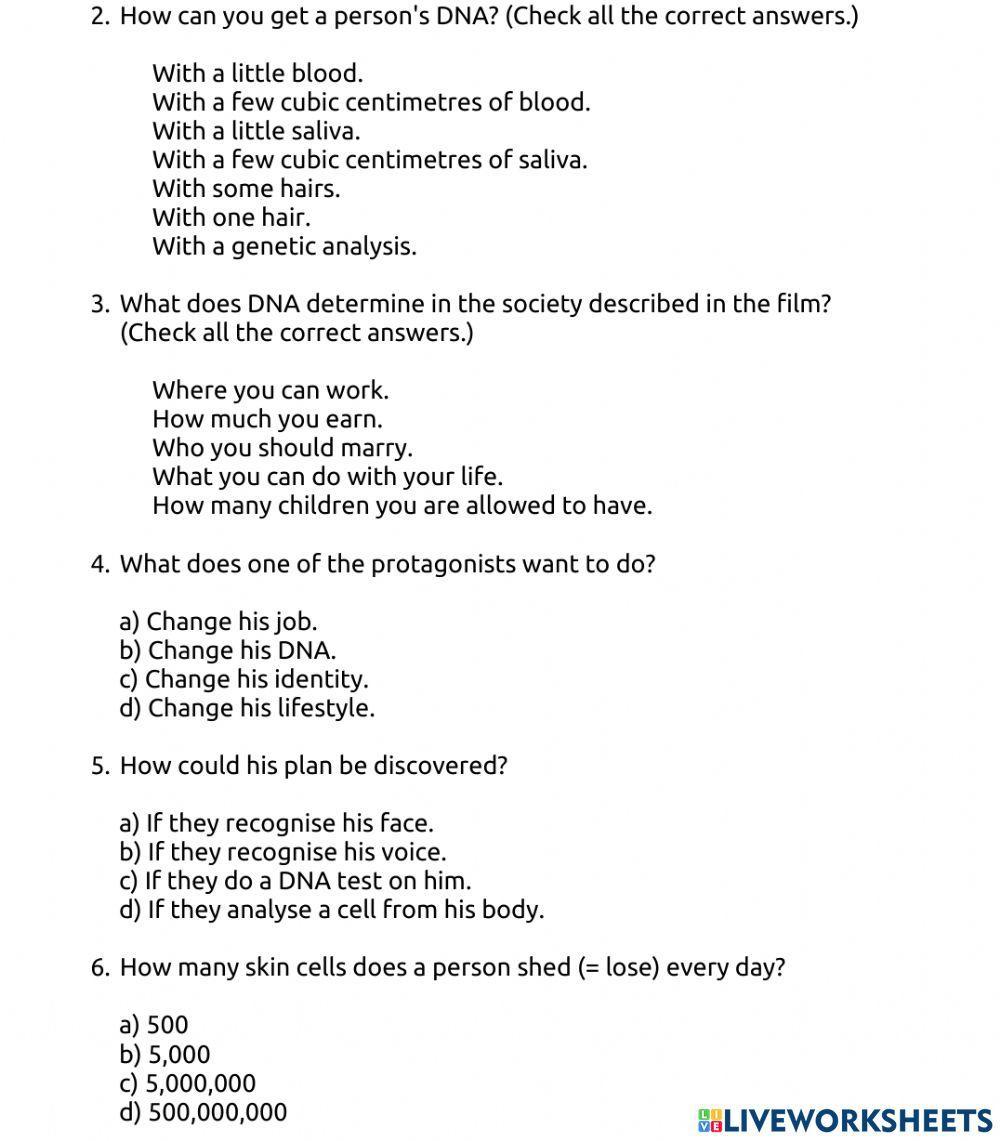 Gattaca film trailer worksheet Live Worksheets