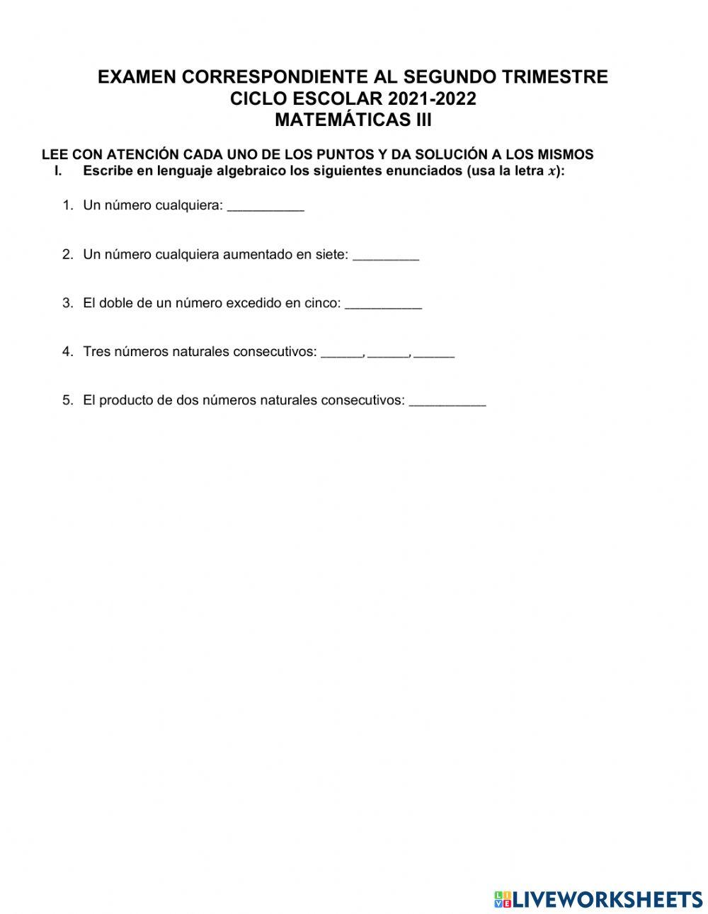 EXAMEN SEGUNDO TRIMESTRE