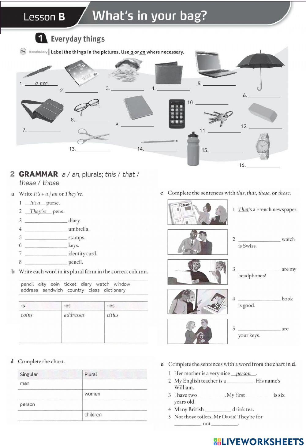 Common objects and demonstratives worksheet | Live Worksheets