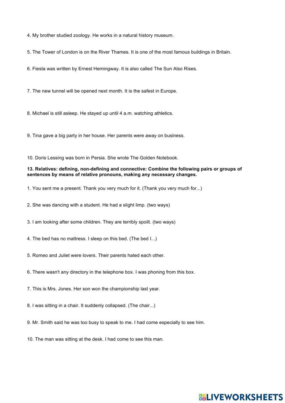 RELATIVE SENTENCES FOR BACHILLERATO