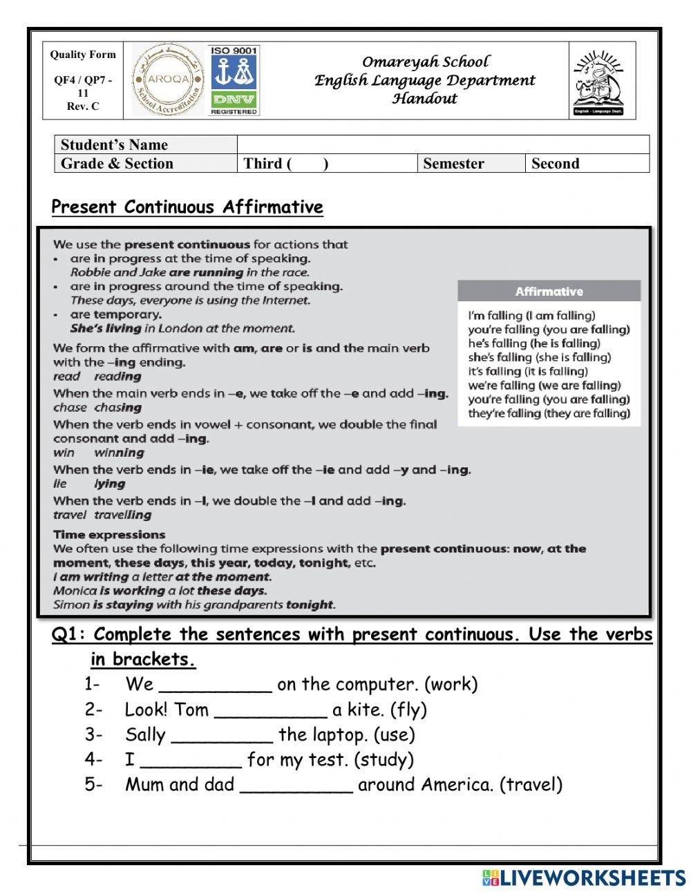 Present Continuous Affirmative