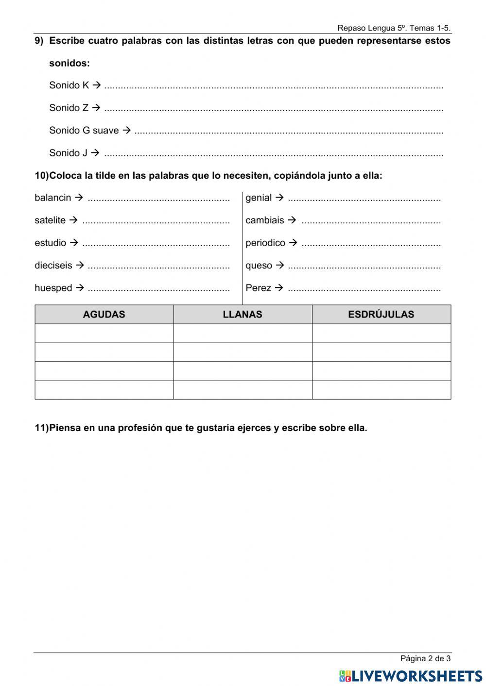 Repaso Primer Trimestre Lengua  5º Primaria