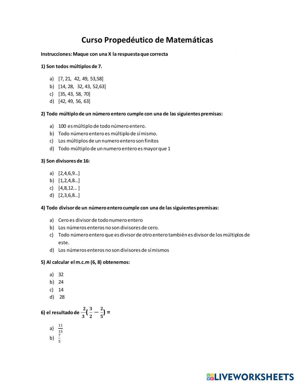 Operaciones básicas de matemáticas