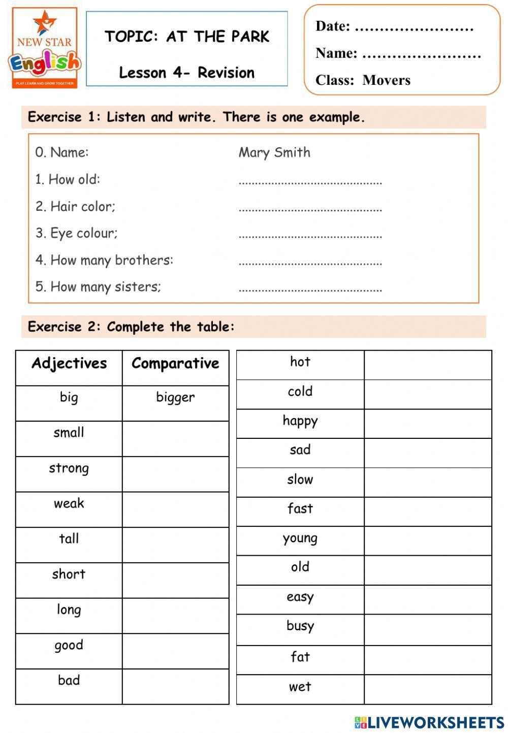 Movers- At the park- lesson 4- review