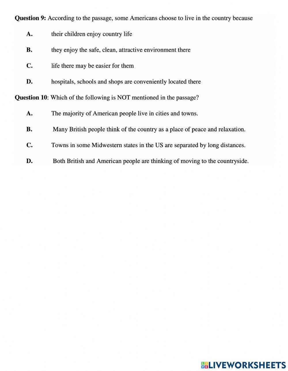 Reading Comprehension G12 (Countryside)