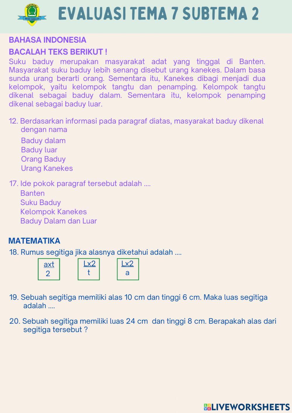 Evaluasi Tema 2 Subtema 2