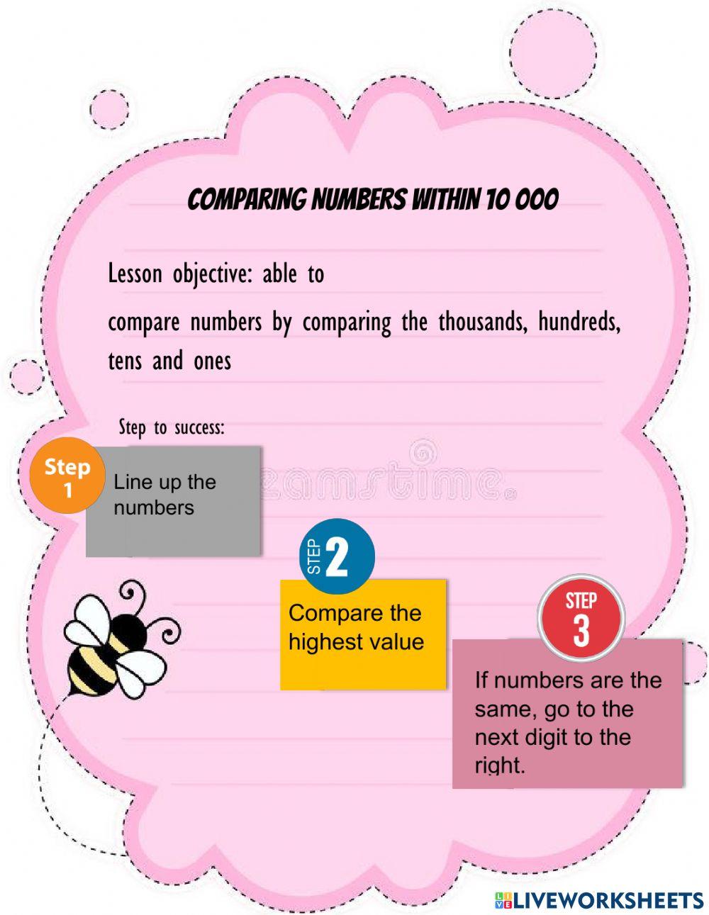 Comparing numbers online exercise for 3 live worksheets