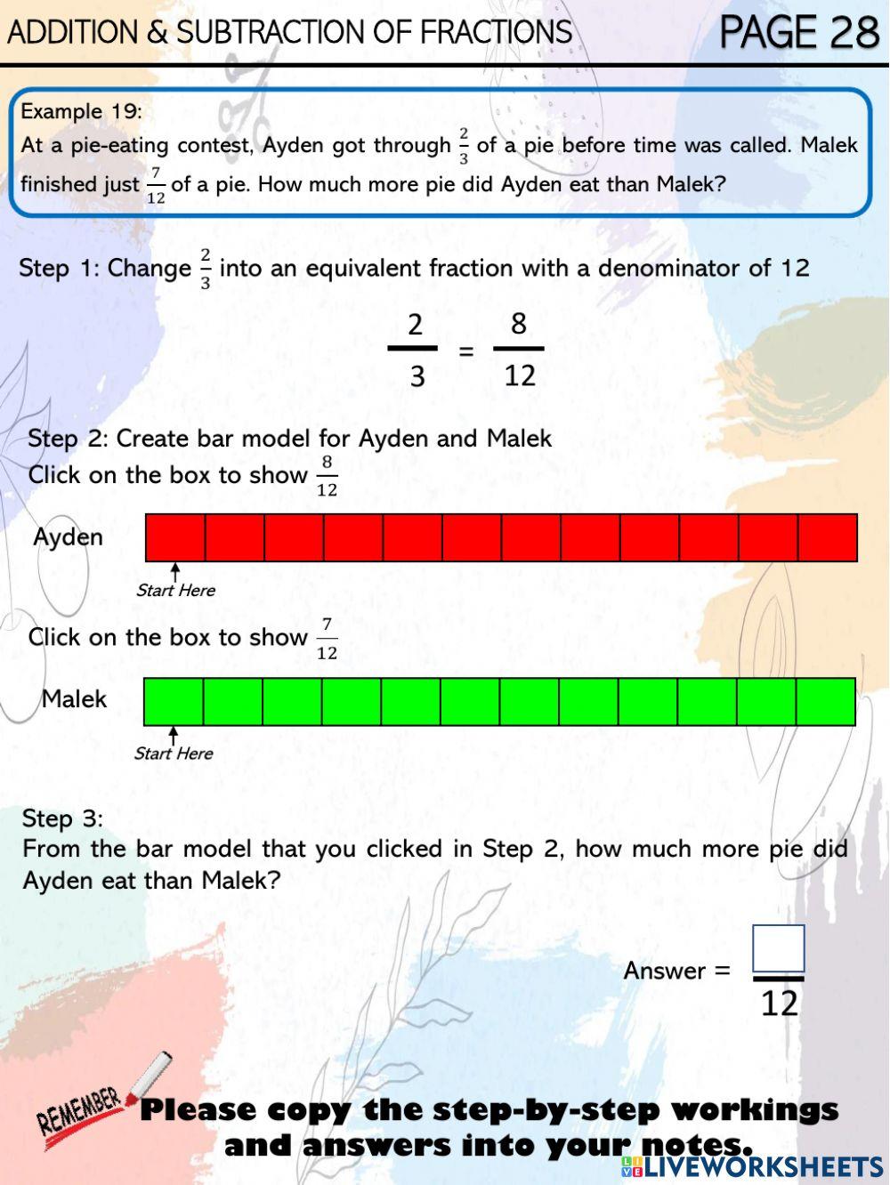 Addition and subtraction of fractions