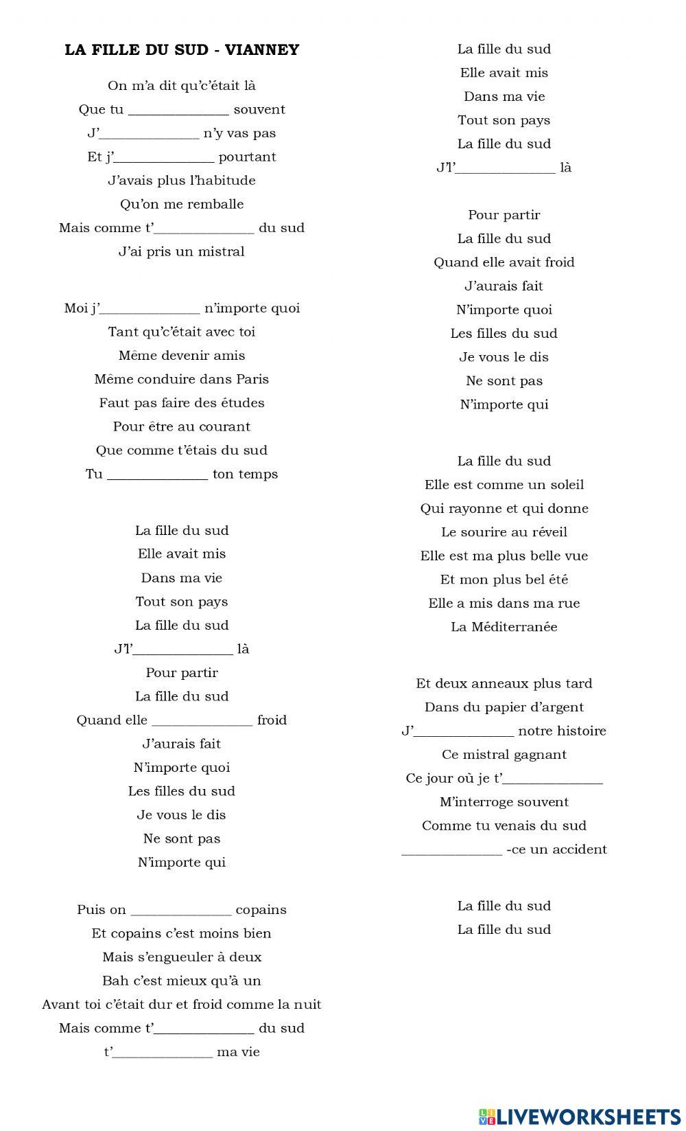 Chanson: la fille du sud