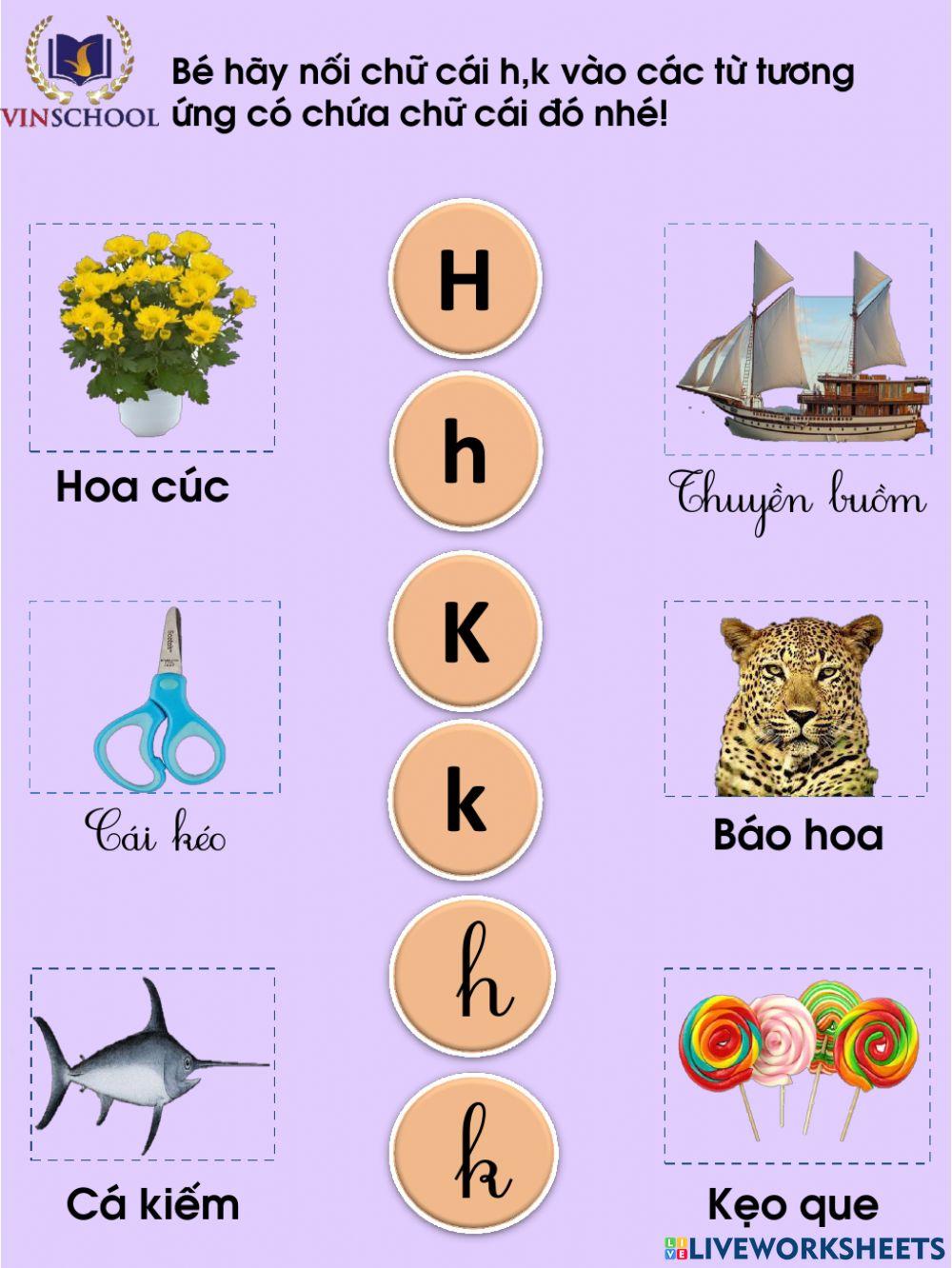 Ôn tập chữ cái h, k