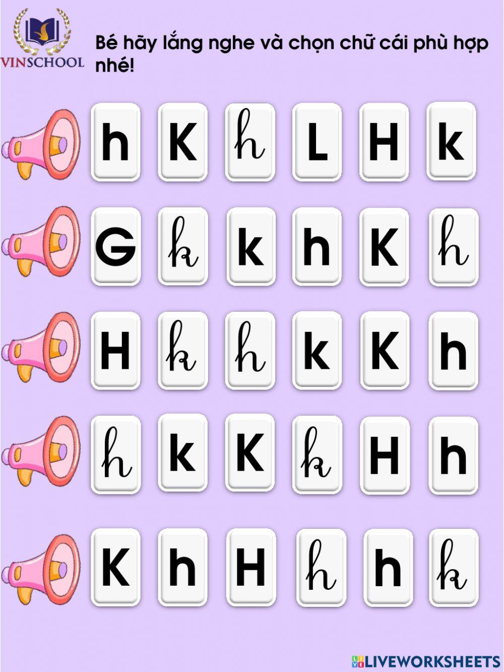 Ôn tập chữ cái h, k