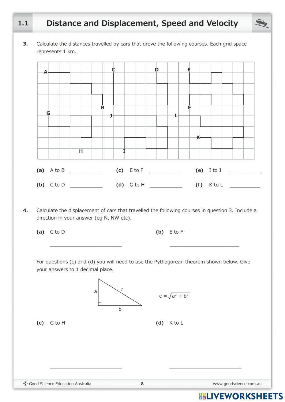 Distance, Displacement, Speed and Velocity online exercise for Live Worksheets