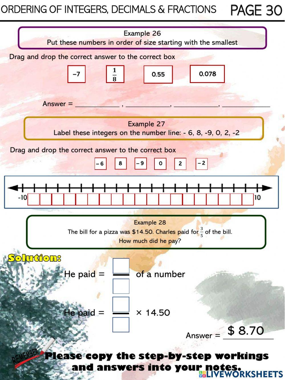 Ordering of integers, decimals and fractions