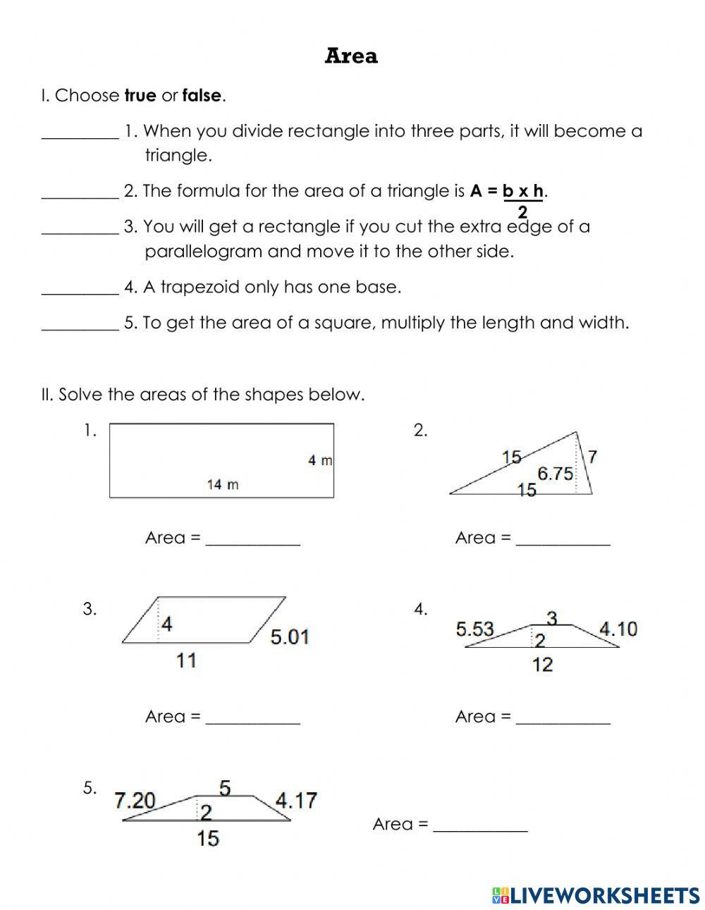 Area of triangles and trapezoids