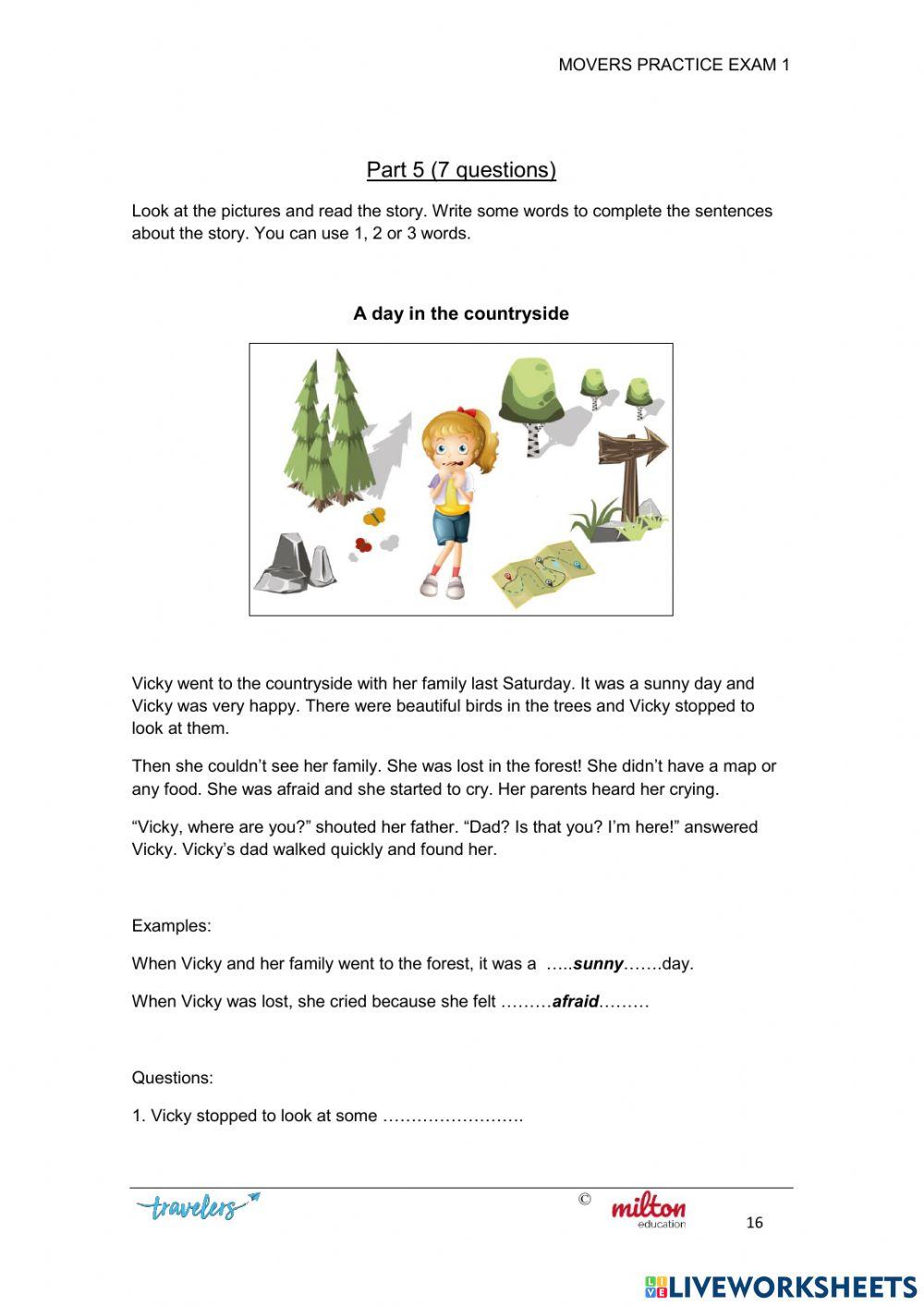 Movers - milton - reading comprehension