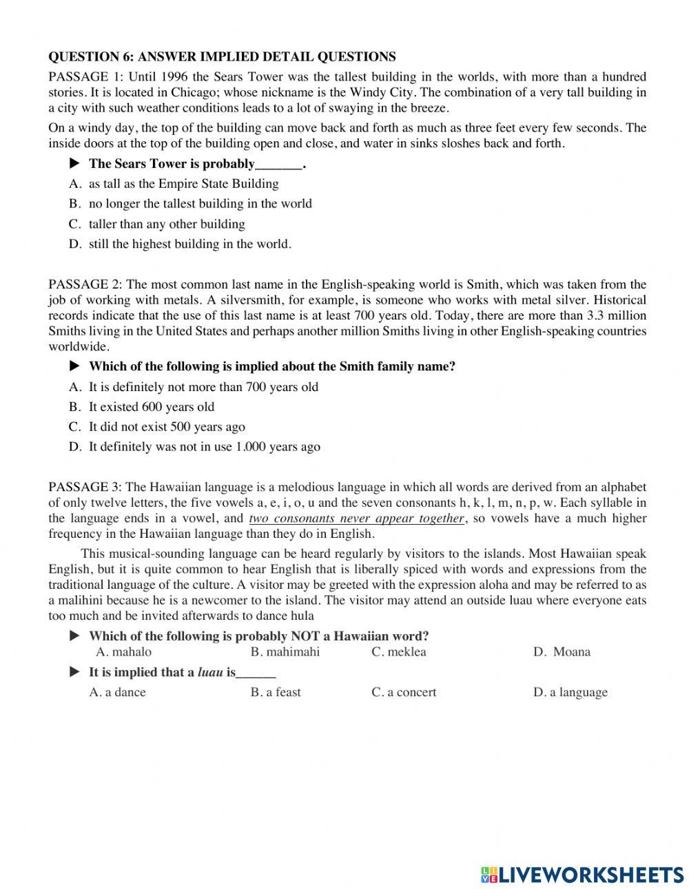 Reading comprehension- question 6