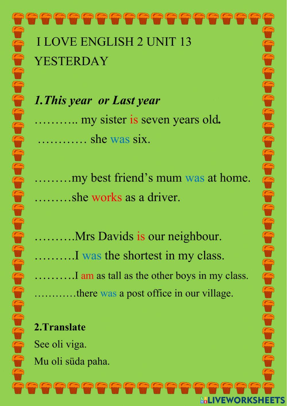 I LOVE ENGLISH 2 Unit 13 Yesterday