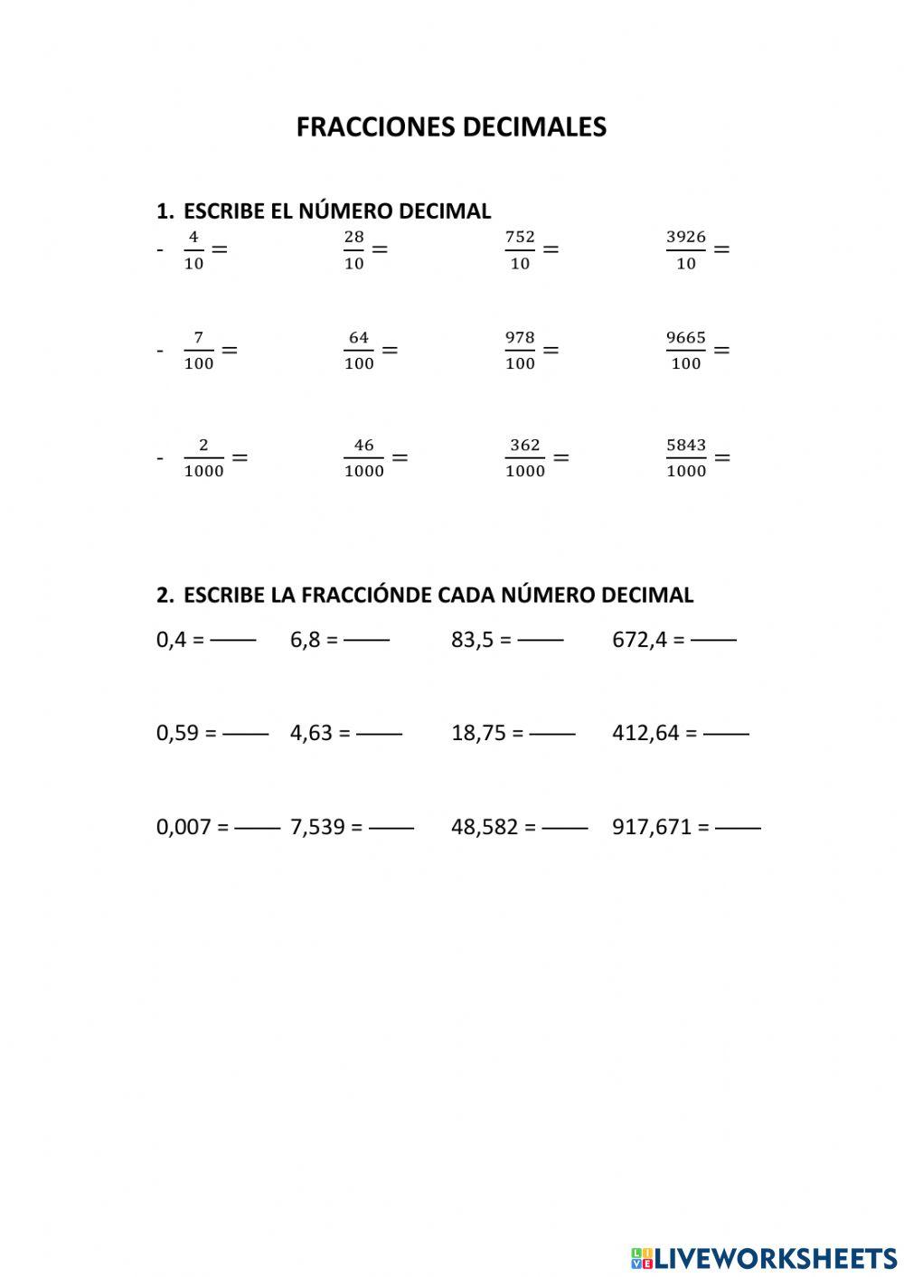 Fracciones decimales