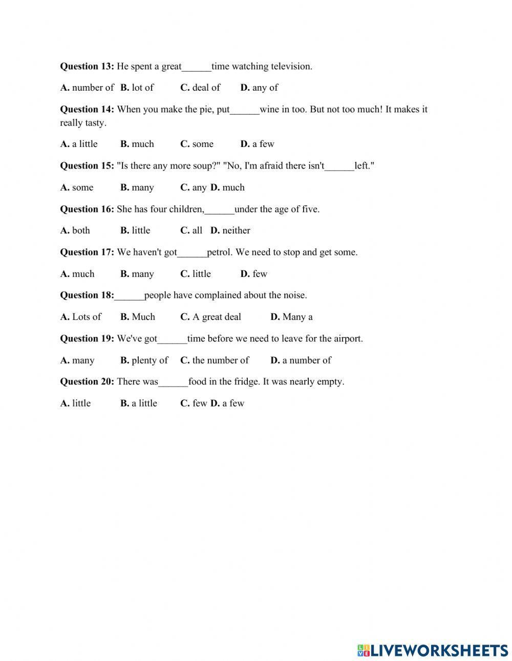 Ôn chuyên- từ chỉ số lượng