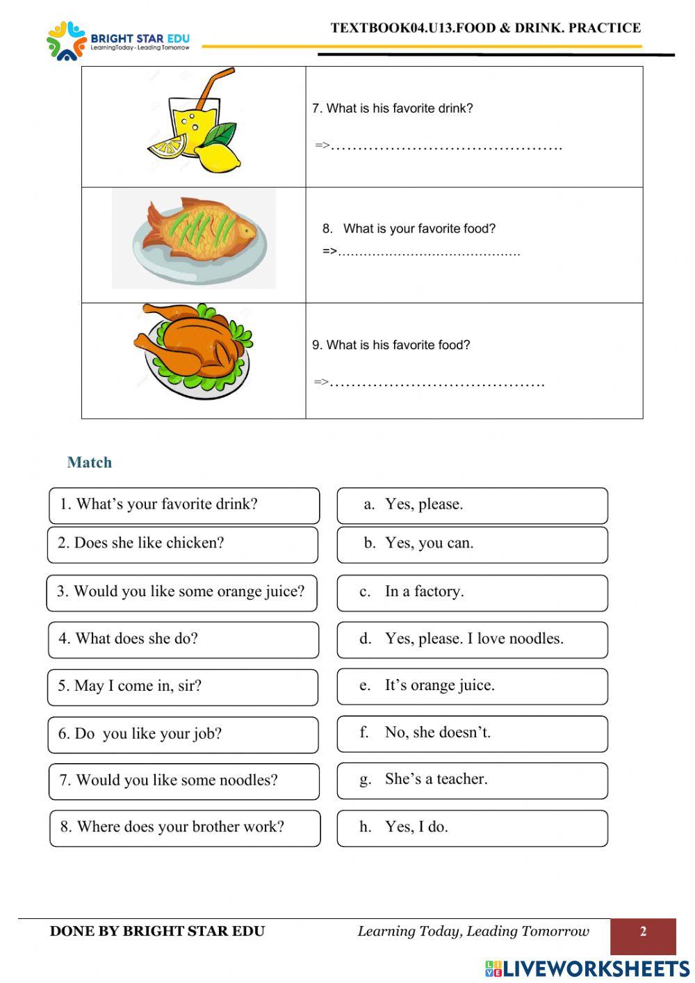 (Grade04).U13.food & drink .Practice at home