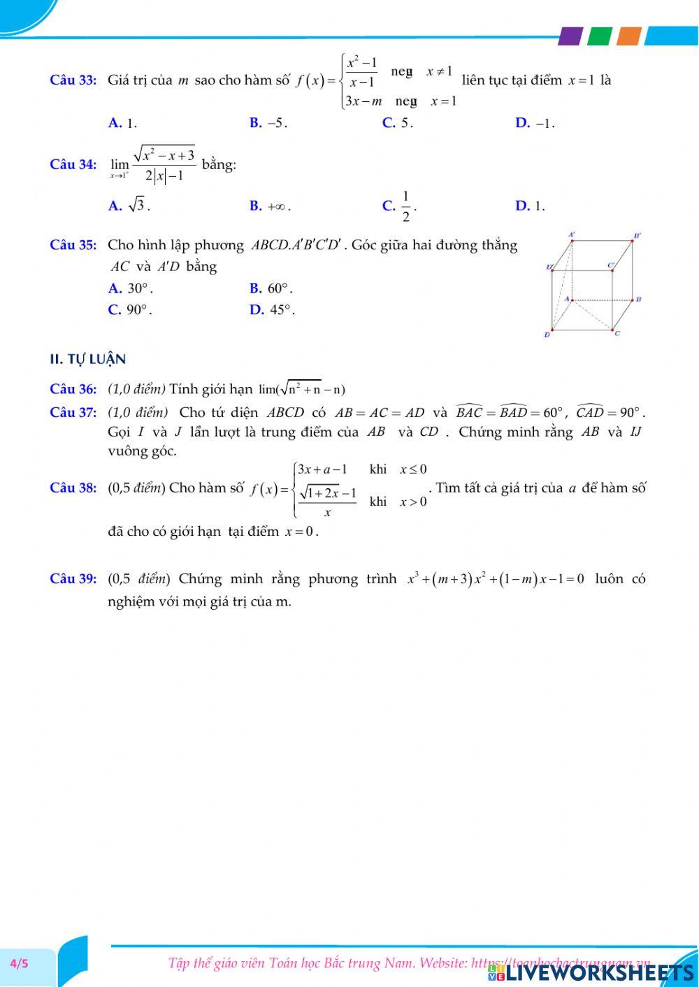Toán 11-Đề kiểm tra GK2-THPT Hùng Vương, Bình Định-2021
