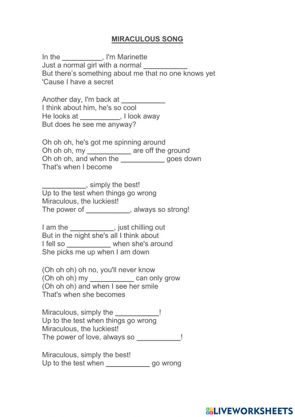 Miraculous Song Lyrics Worksheet Live Worksheets 59 OFF miraculous-song-lyrics-worksheet-live-worksheets-59-off