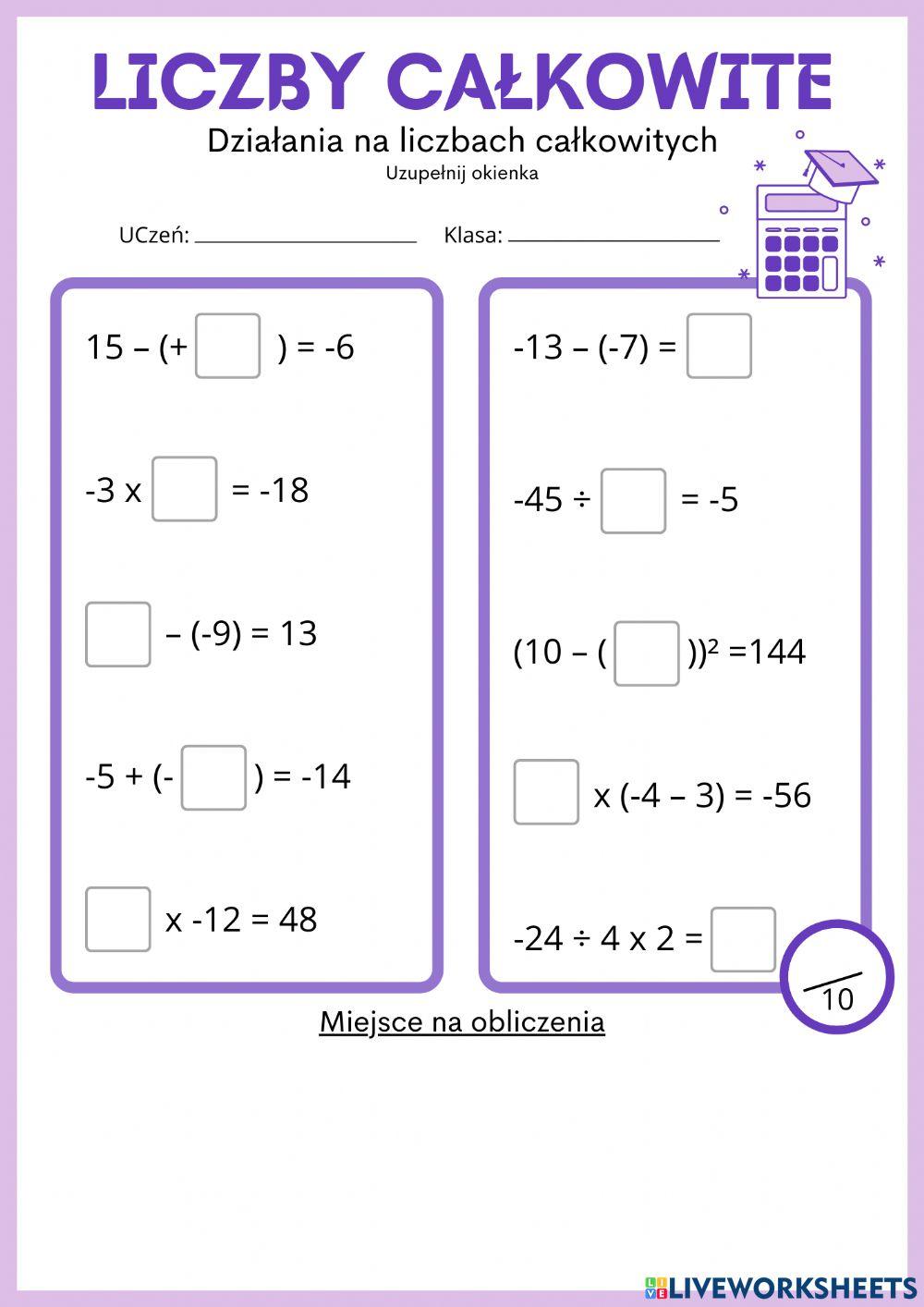 działania na liczbach całkowitych