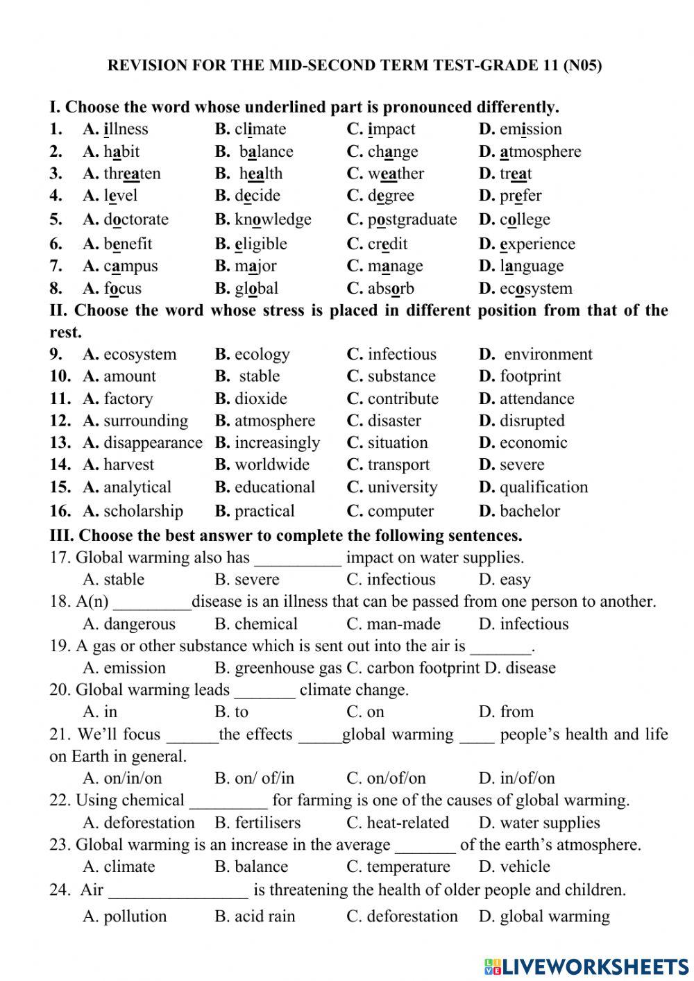 Revision for the mid-second term test-grade 11 (n05)