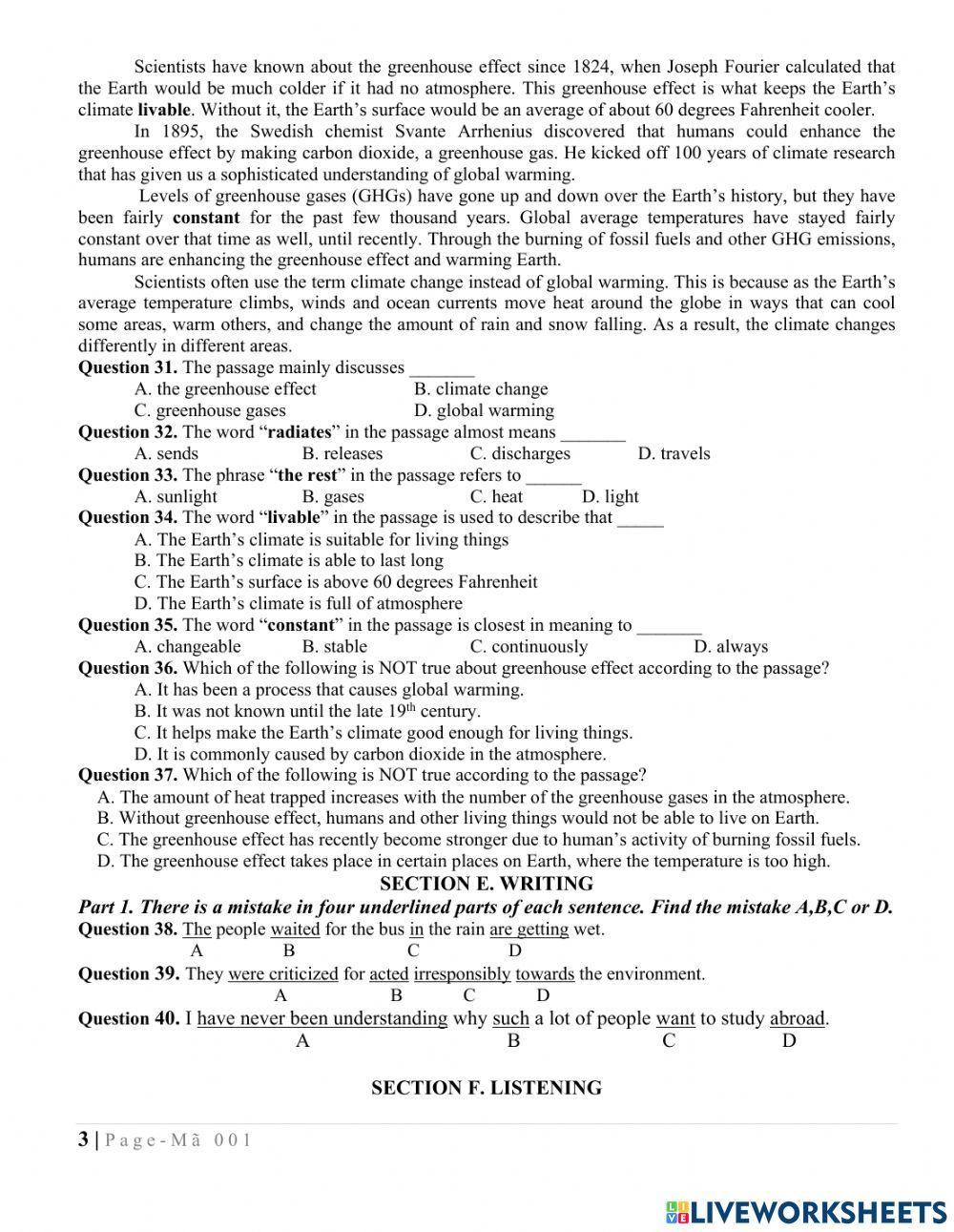 Sample test for SECOND MID TERM  EXAM – grade 11 (NO2)