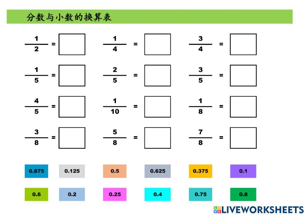 分数与小数的换算表