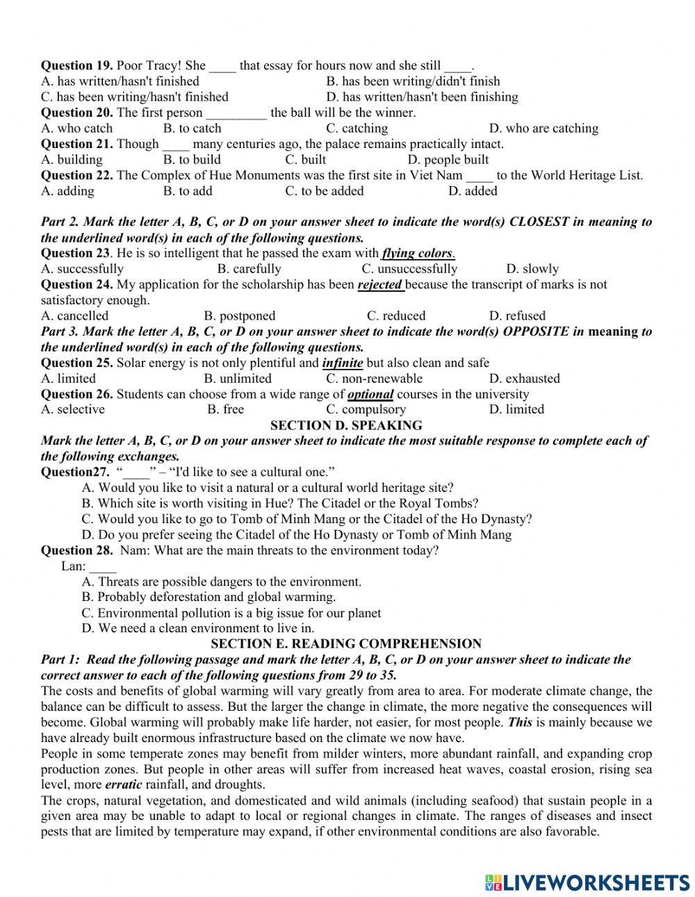 Sample test for SECOND MID TERM  EXAM – grade 11 (NO3)