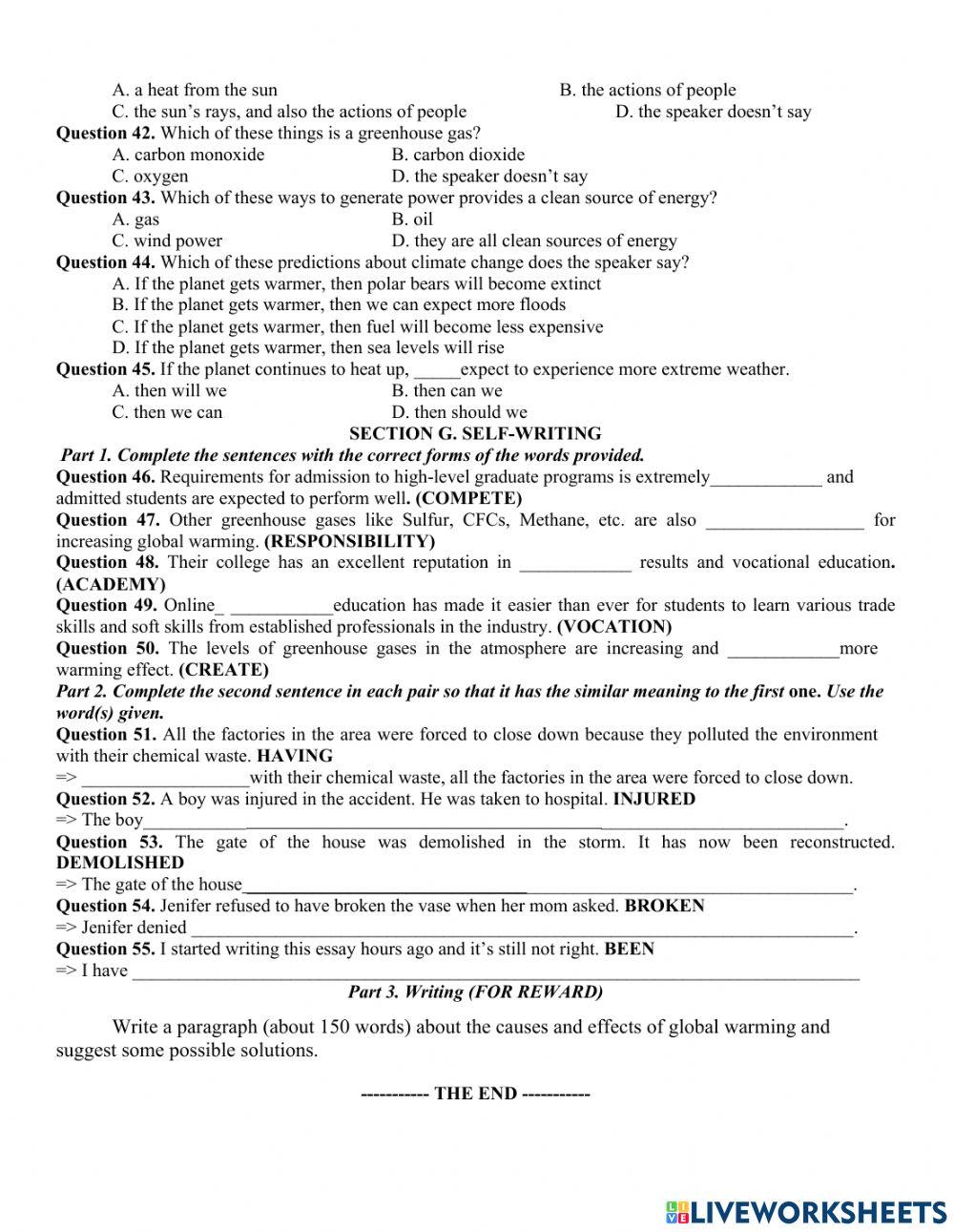 Sample test for SECOND MID TERM  EXAM – grade 11 (NO3)