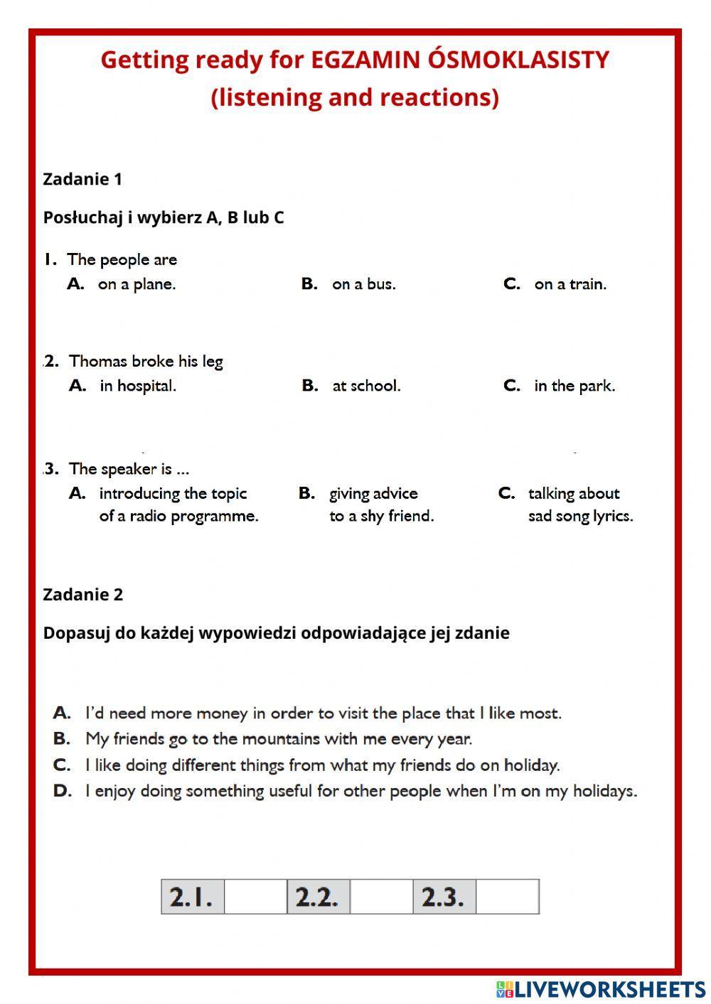 Getting ready for EGZAMIN ÓSMOKLASISTY 12