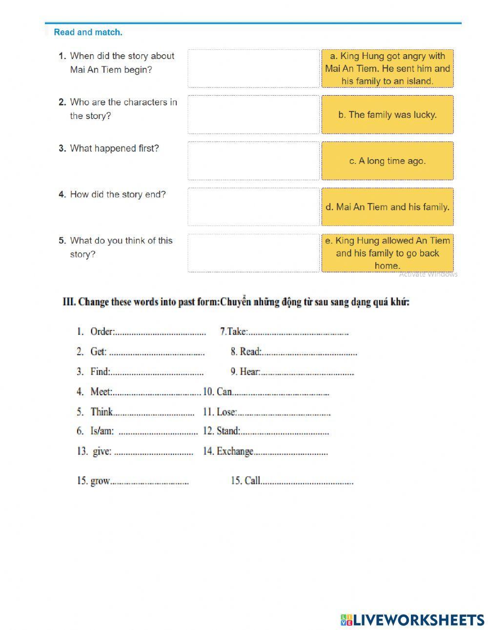 Unit 14: what happened in the story?
