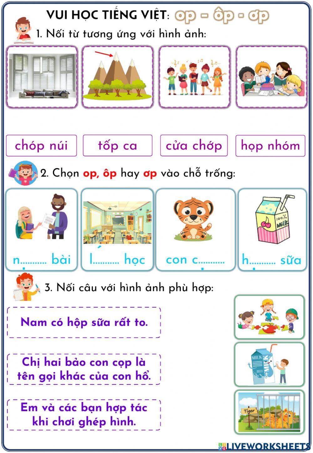 Phiếu ôn tập op, ôp, ơp Phiếu ôn tập op, ôp, ơp