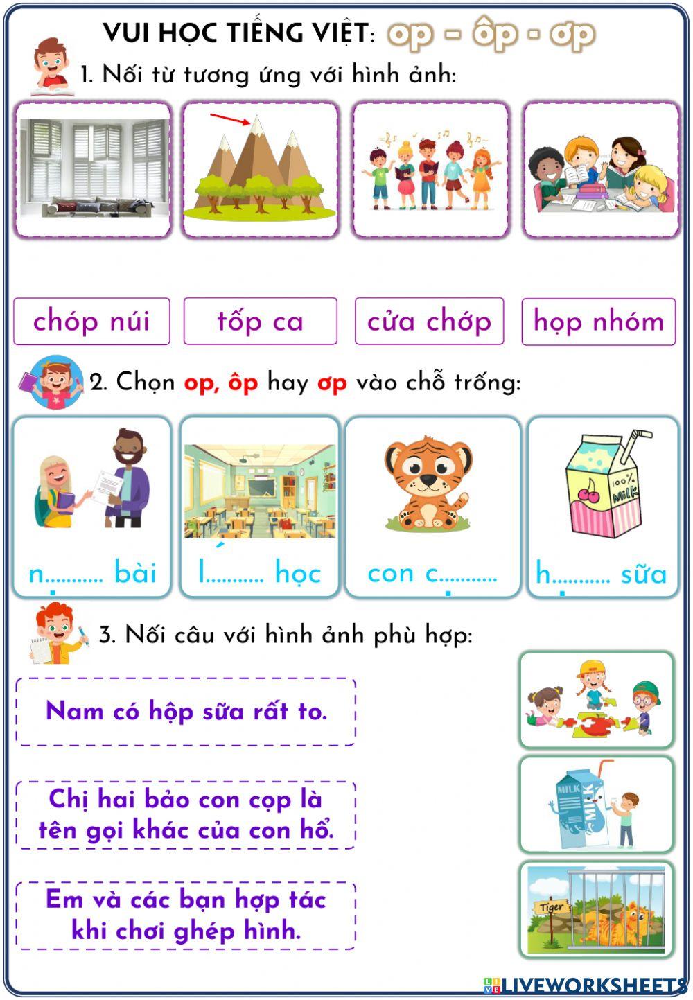 Phiếu ôn tập op, ôp, ơp