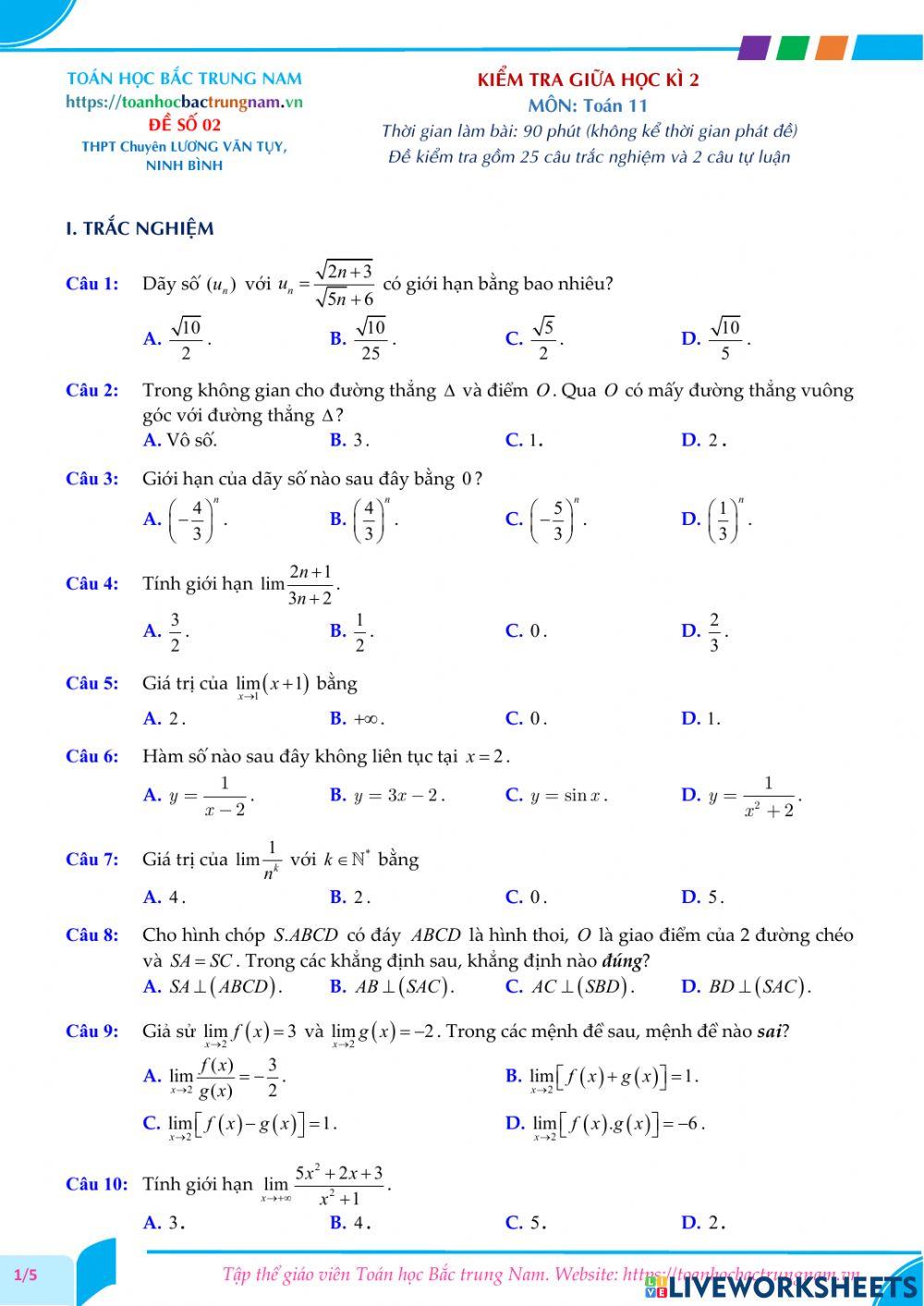 Toán 11-Kiểm tra GK2-THPT Chuyên Lương Văn Tụy, Ninh Bình-2021