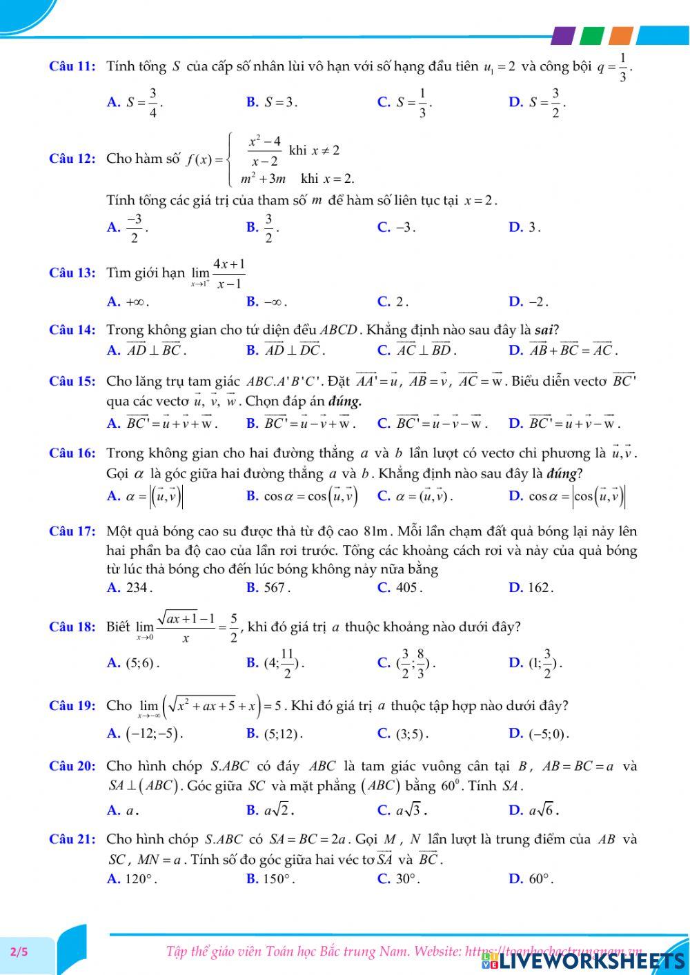 Toán 11-Kiểm tra GK2-THPT Chuyên Lương Văn Tụy, Ninh Bình-2021