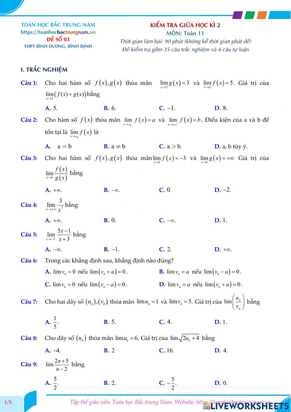 Toán 11-Kiểm tra GK2-THPT Bình Dương, Bình Định-2021