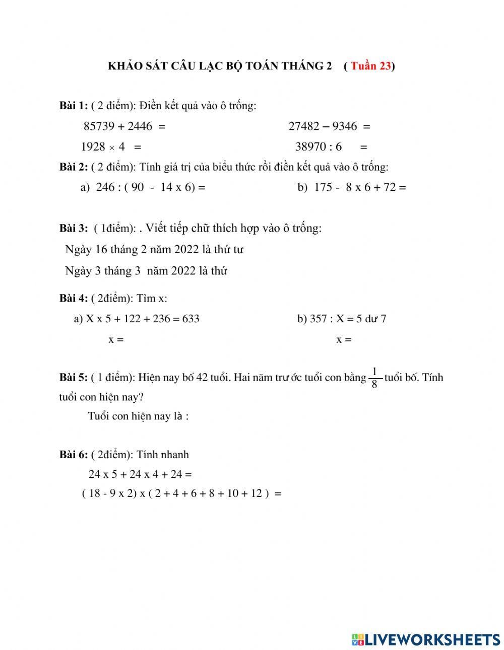 Khảo sát CLB tháng 2
