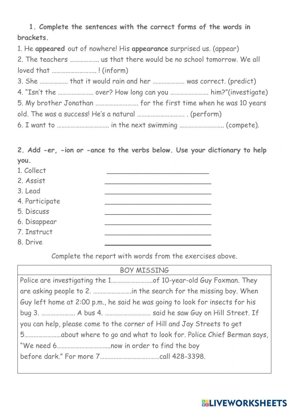 Suffixes-er, -ion, -ance