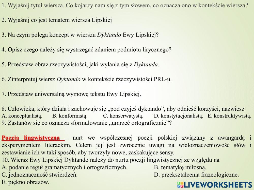Ewa Lipska -Dyktando-
