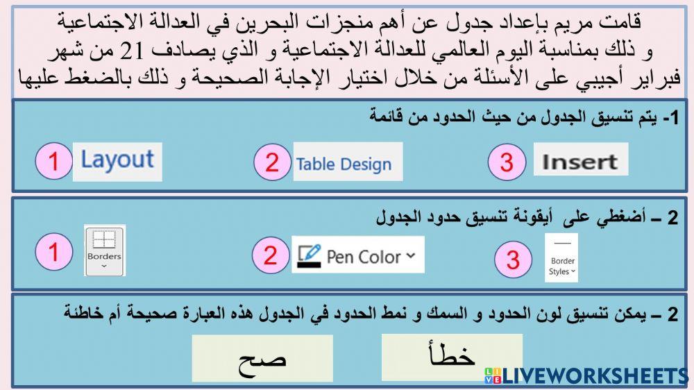 حدود الجدول 2