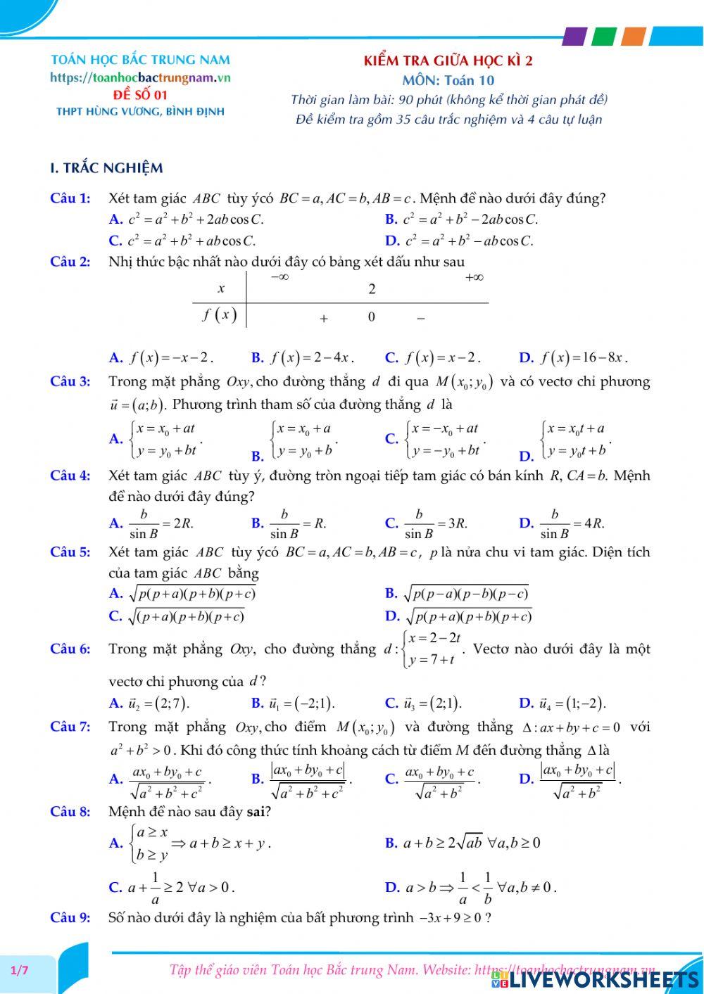 Toán 10-Kiểm tra GK2-THPT Hùng Vương, Bình Định-2021