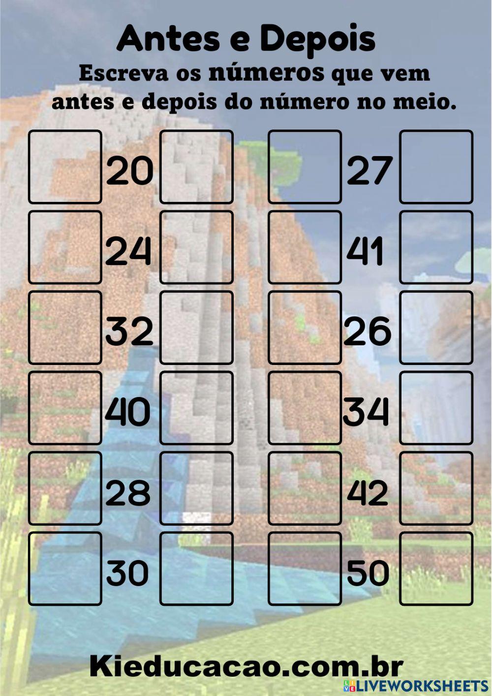 Números 1º ano Antes e Depois