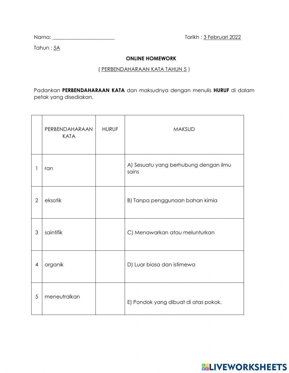 Perbendaharaan kata 5A 1-5