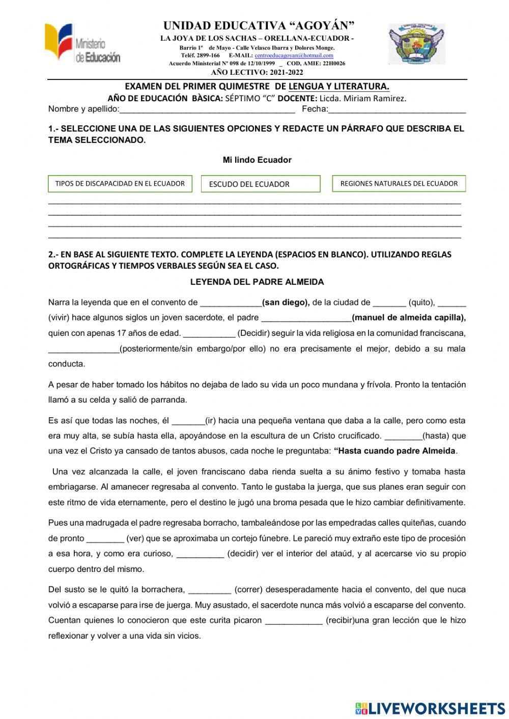 Examen de Lengua y Literatura..