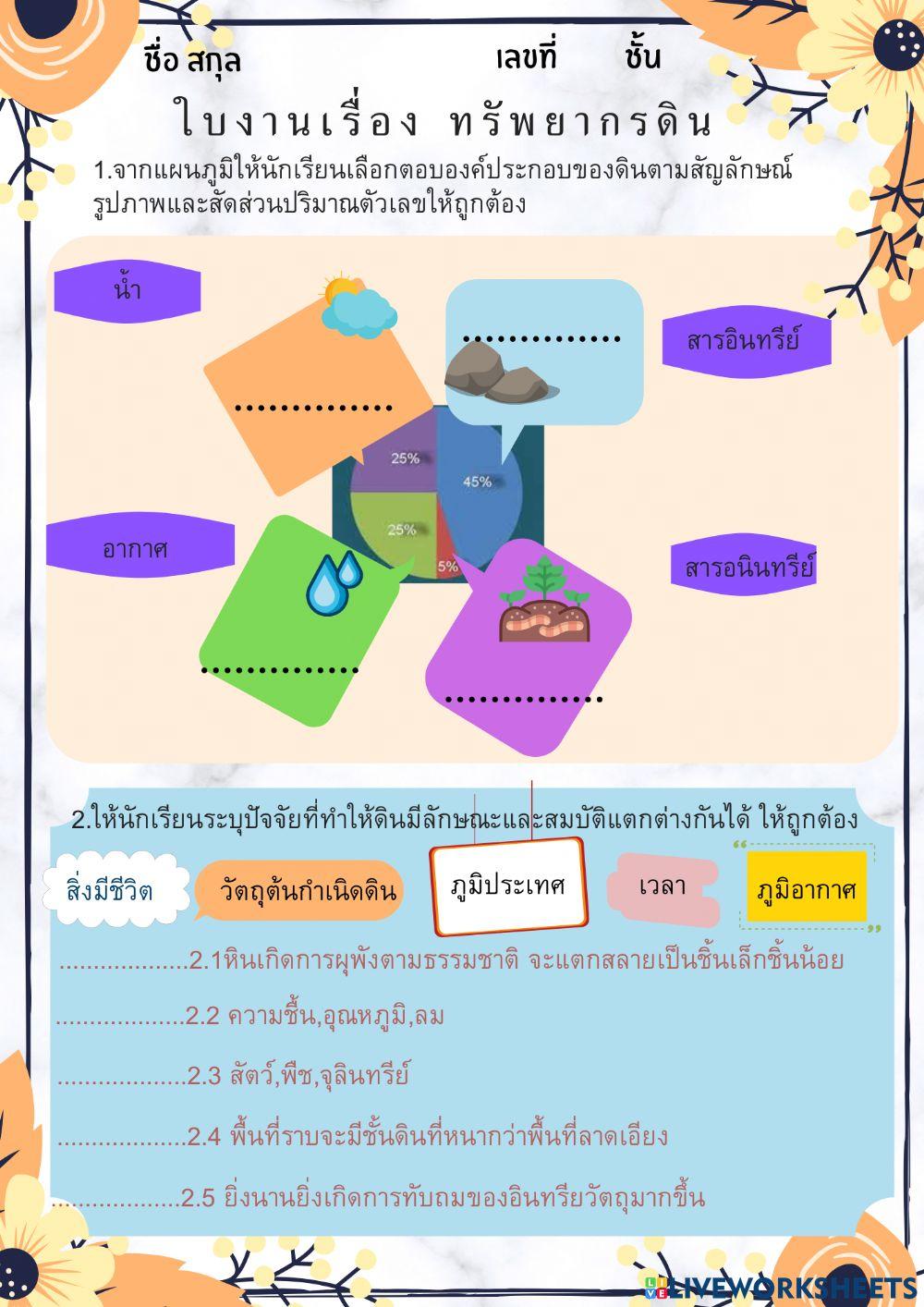 ใบงานเรื่อง ทรัพยากรดิน