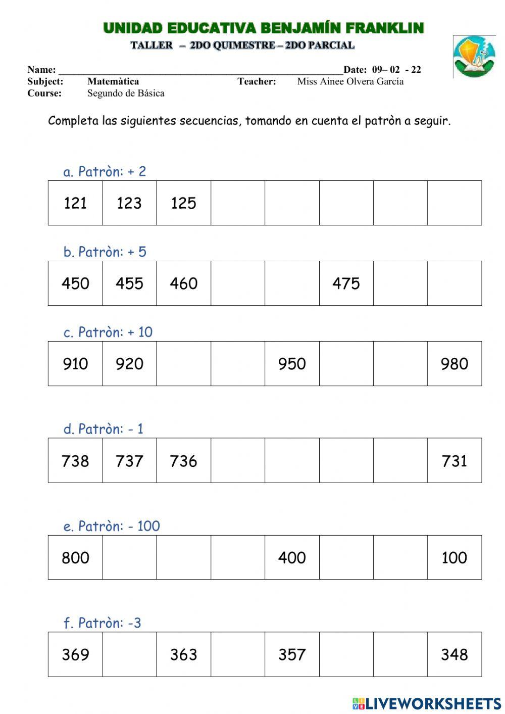 Patrones de sumas y restas
