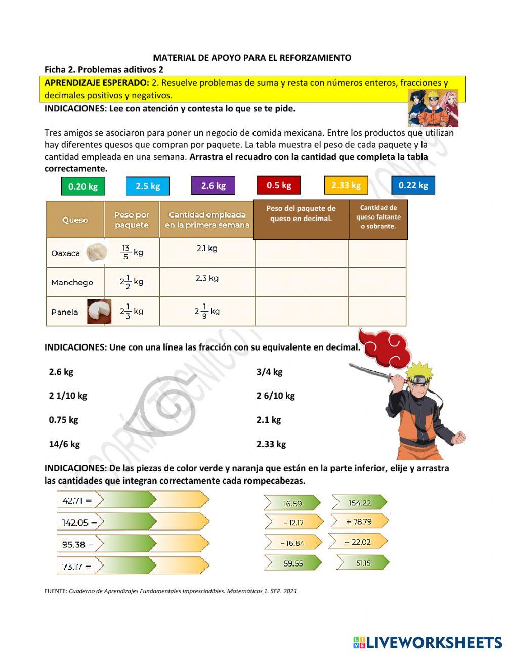 Ficha 2. PROBLEMAS ADITIVOS 2